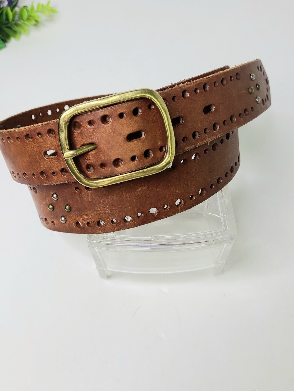 Bed Stu Kaylie Studded Open Work Genuine Leather Belt